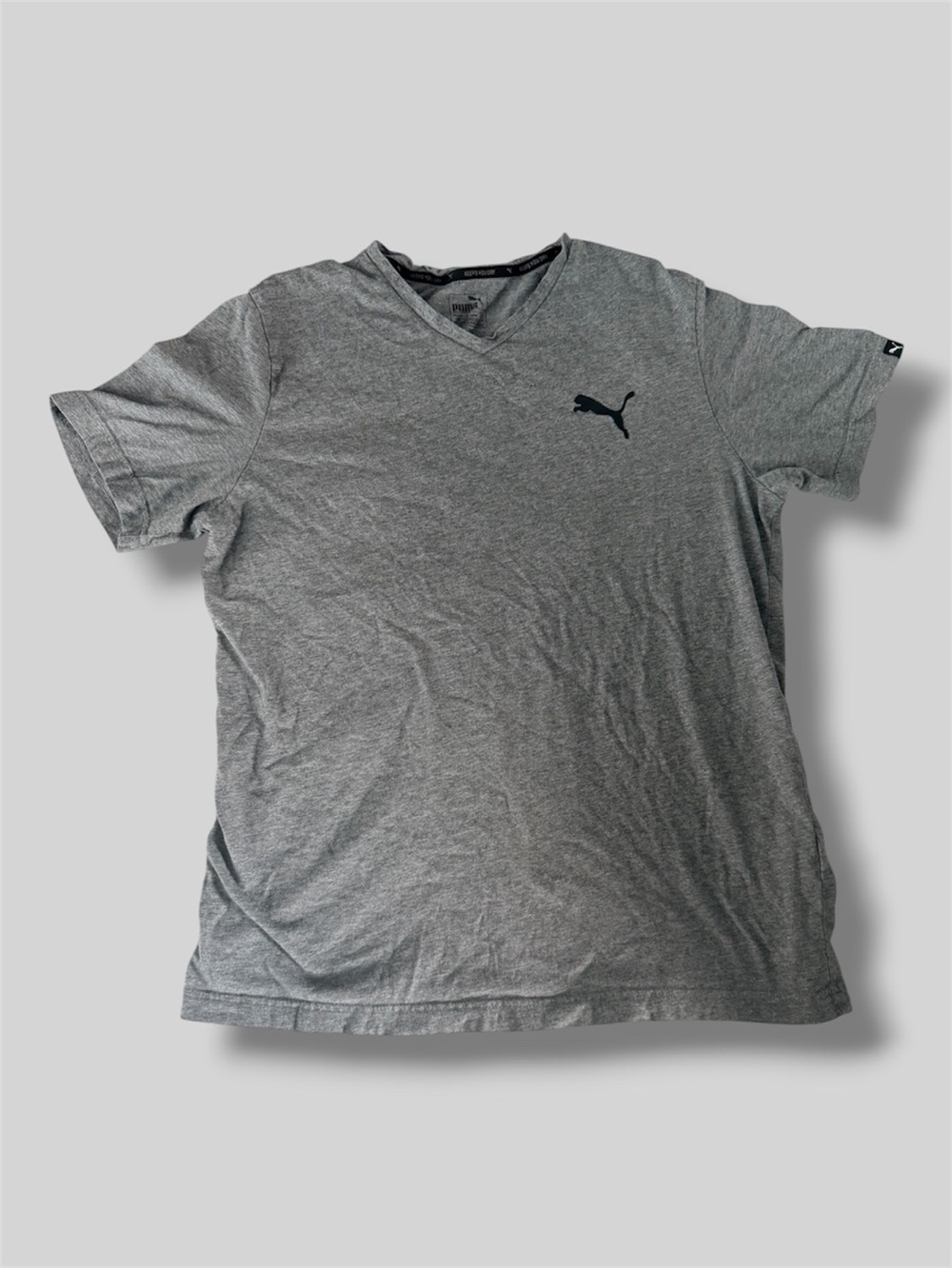 PUMA Men's Grey V-Neck Logo T-Shirt